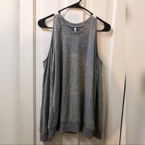 Z Supply marled gray cold shoulder top size L NWOT